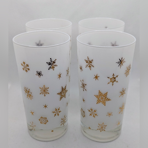Federal Glass Co. Atomic Starburst Snowflake Glass Set Of 4 Vtg MCM Barware MINT - Picture 2 of 5
